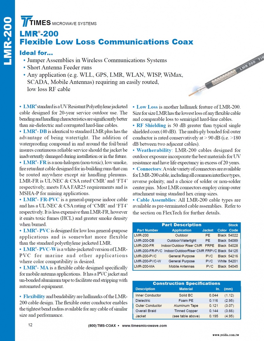 TIMES LMR200 Flexible Low Loss Communications Coax ( LMR-200 50歐姆低損耗同軸電纜 接頭 工具及跳線組裝)
