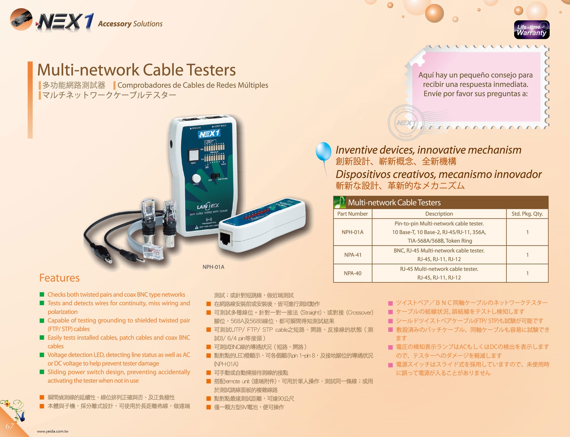 NEX1 Cable Testers ケーブルテスター / 網路測試器 Multi-network Cable Testers