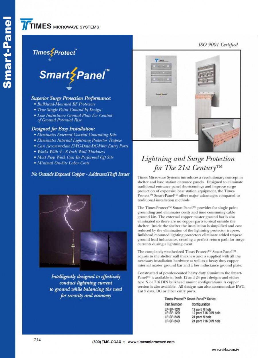 TIMES-Smart Panel Times-Protect Lightning Protection (LMR低損耗同軸電纜高性能的電湧突波保護器面板)