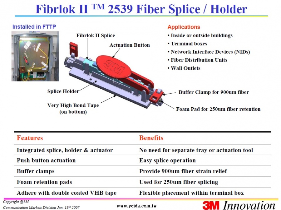 3M-Fibrlok II TM 2539 Fiber Splice / Holder 快速光纖連接器安裝工具（No Polish Connector, NPC）