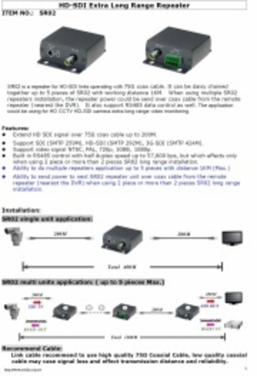 YSCT-SR02 HD-SDI 延長器 HD-SDI Extra Long Range Repeater﻿