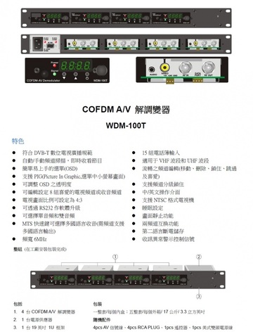 WDM-100T COFDM A/V Demodulator 解調變器 無線數位節目接收器WDM-100T