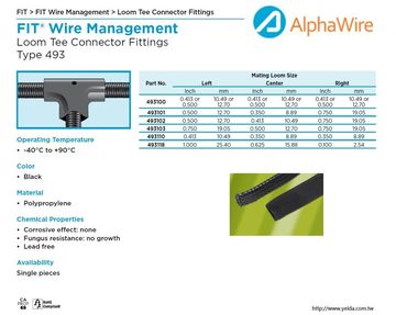 ALPHA-493100 -40°C to +90°C PP Loom Tee Connector Fittings Type 493 柔性线束、防热和抗化学腐蚀和机械磨损套管