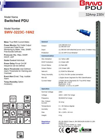 DGP-SWV-3223C-16N2 Switched PDU 32Amp 230V 16孔排插智慧型遠端電源監控器-可遠端控制各個插座開關