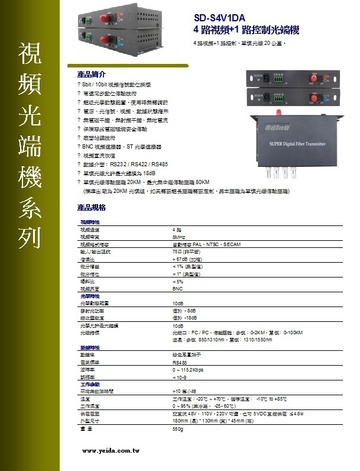 SD-S4V1DA 4路視頻+1路控制光端機