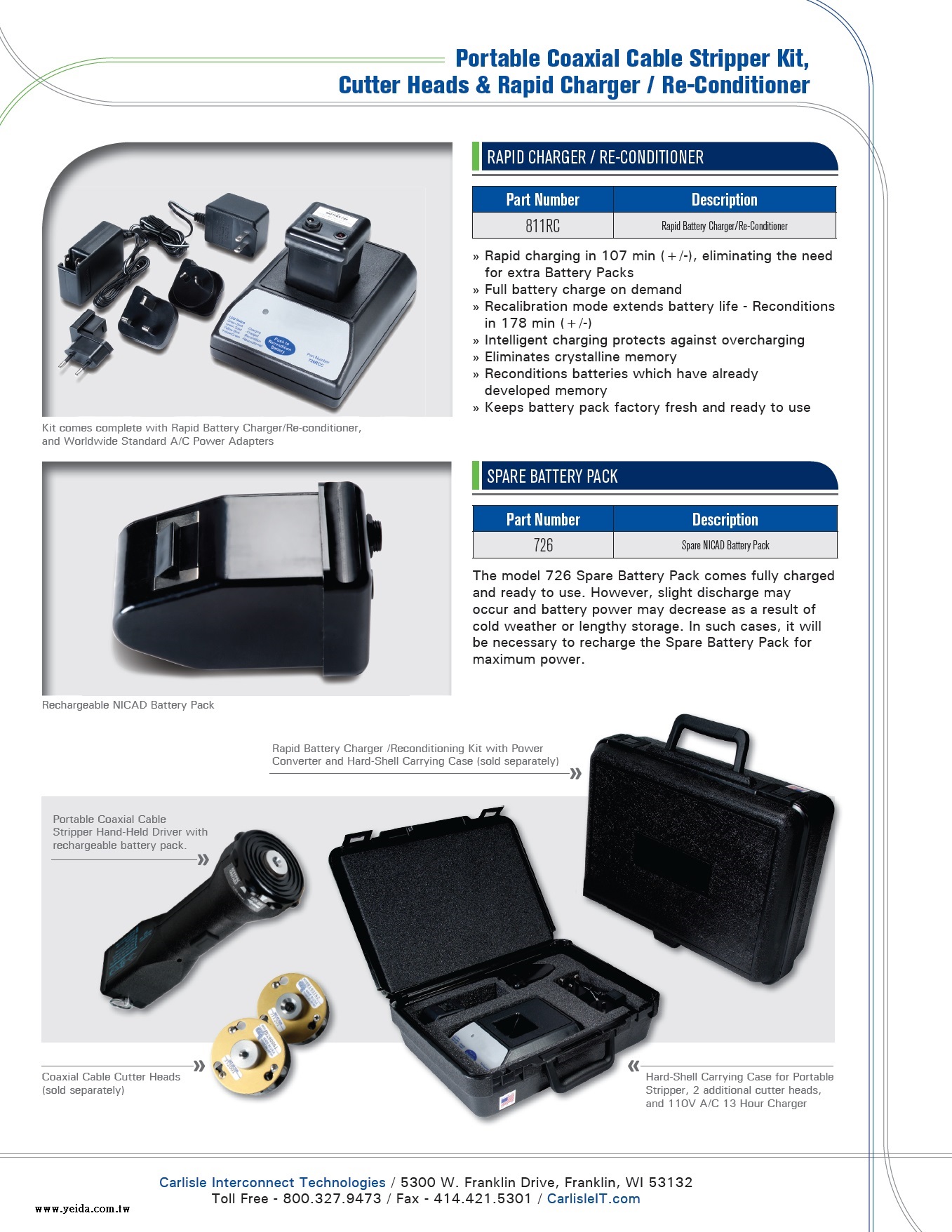 Carlisle-811RC Rapid Battery Charger/Re-conditioner 手持方便攜帶式同軸電纜剝線器快速電池充電器/重新調節器