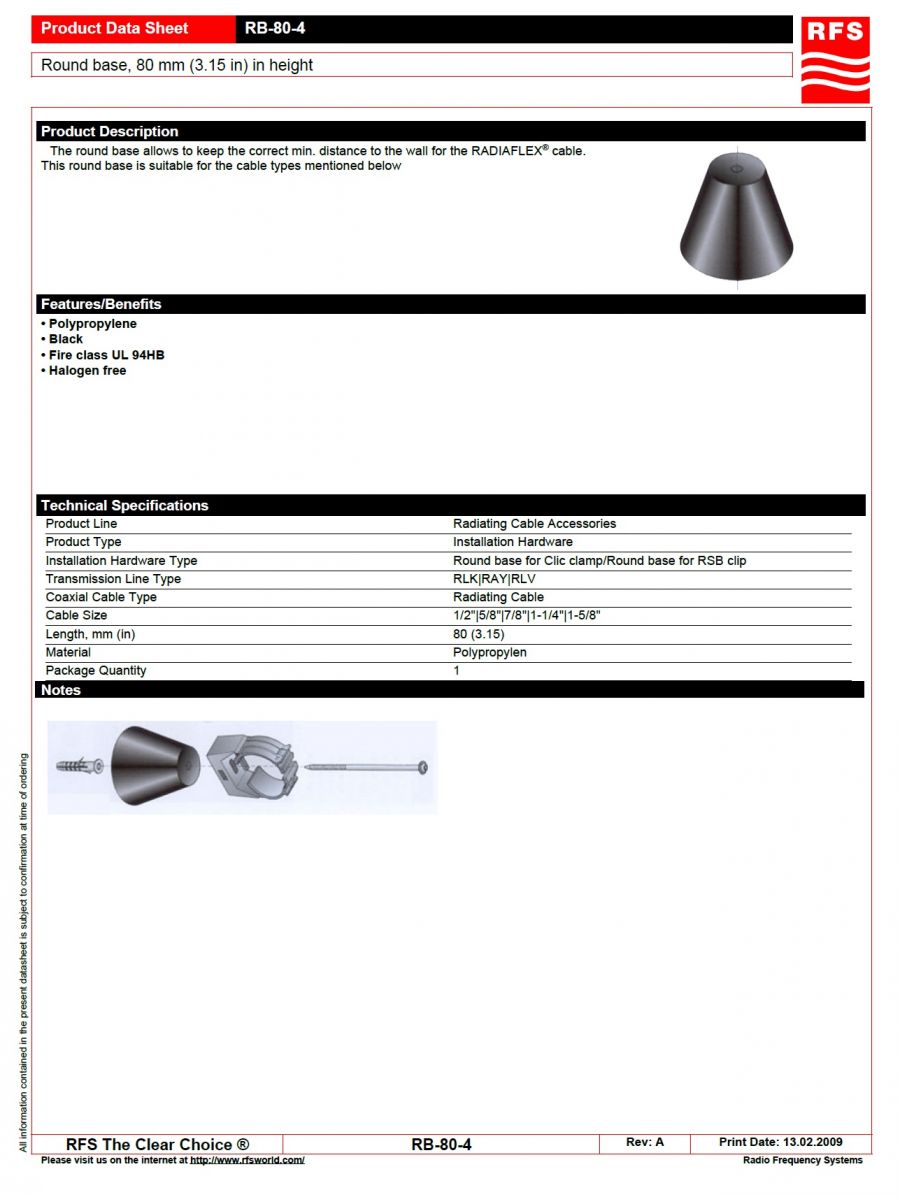 RFS-RB-80-4 Round base, 80 mm (3.15 in) in height