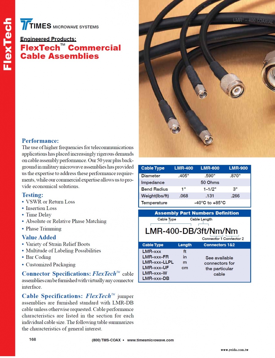 TIMES-FlexTechTM Commercial Cable Assemblies( 低損耗同軸電纜 接頭 工具及跳線組裝)產品圖