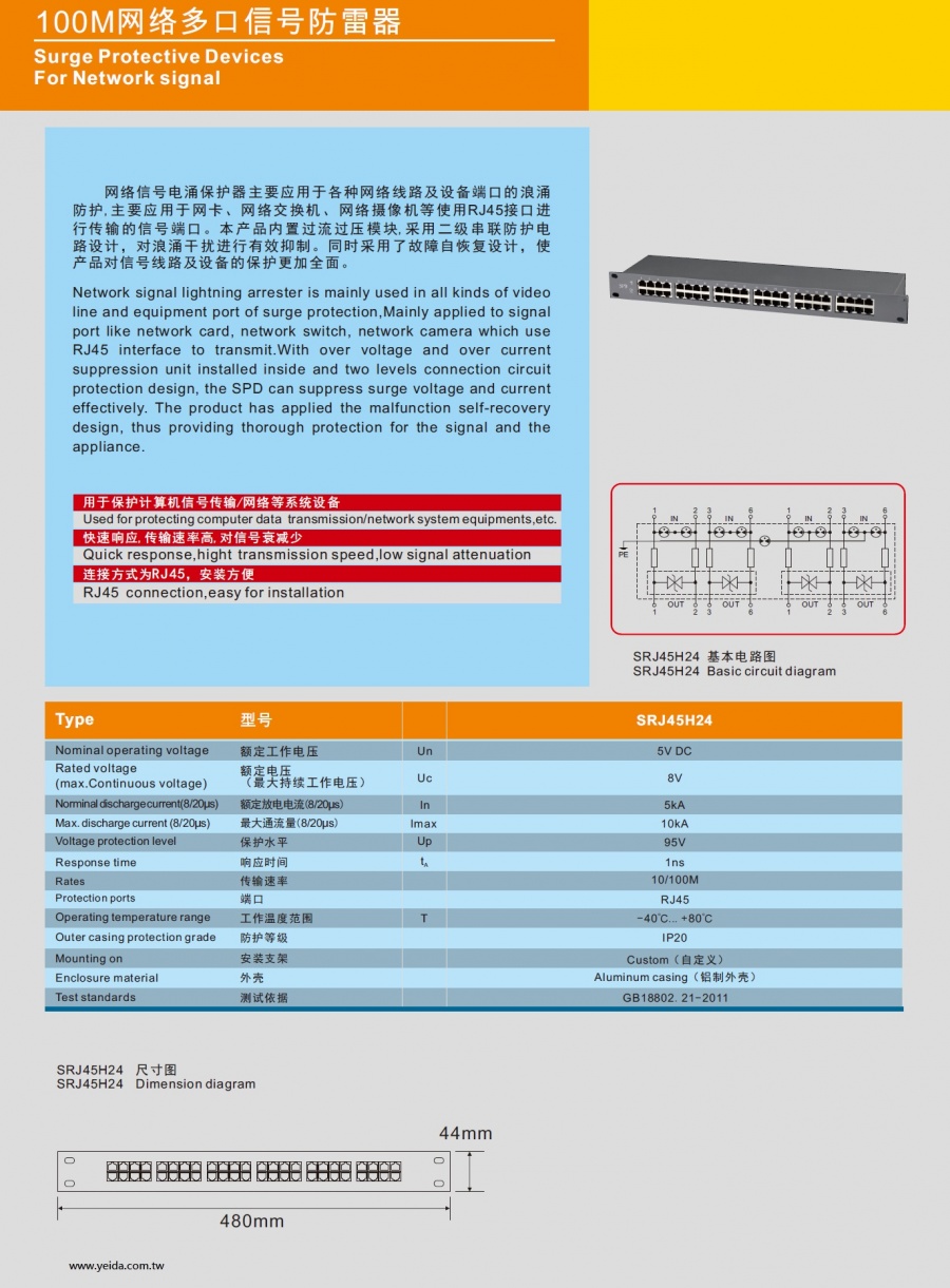 SRJ45H24 Surge Protective Devices For Network signal 100M网络多口信号防雷器