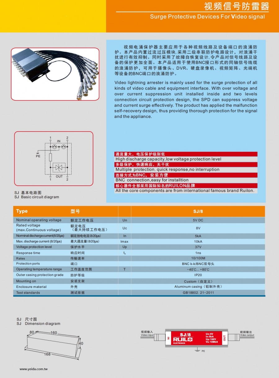 SJ-8 Surge Protective Devices For Video signal 视频信号防雷器