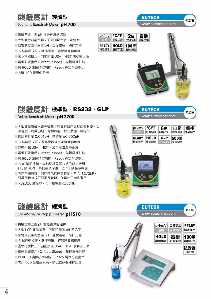 EUTECH- PH 2700 Desktop PH Meter 桌上型超大屏幕，大字體 酸鹼度計 顯示溫度，電極狀態，校準點，日期和時間(RS232 微電腦)產品圖