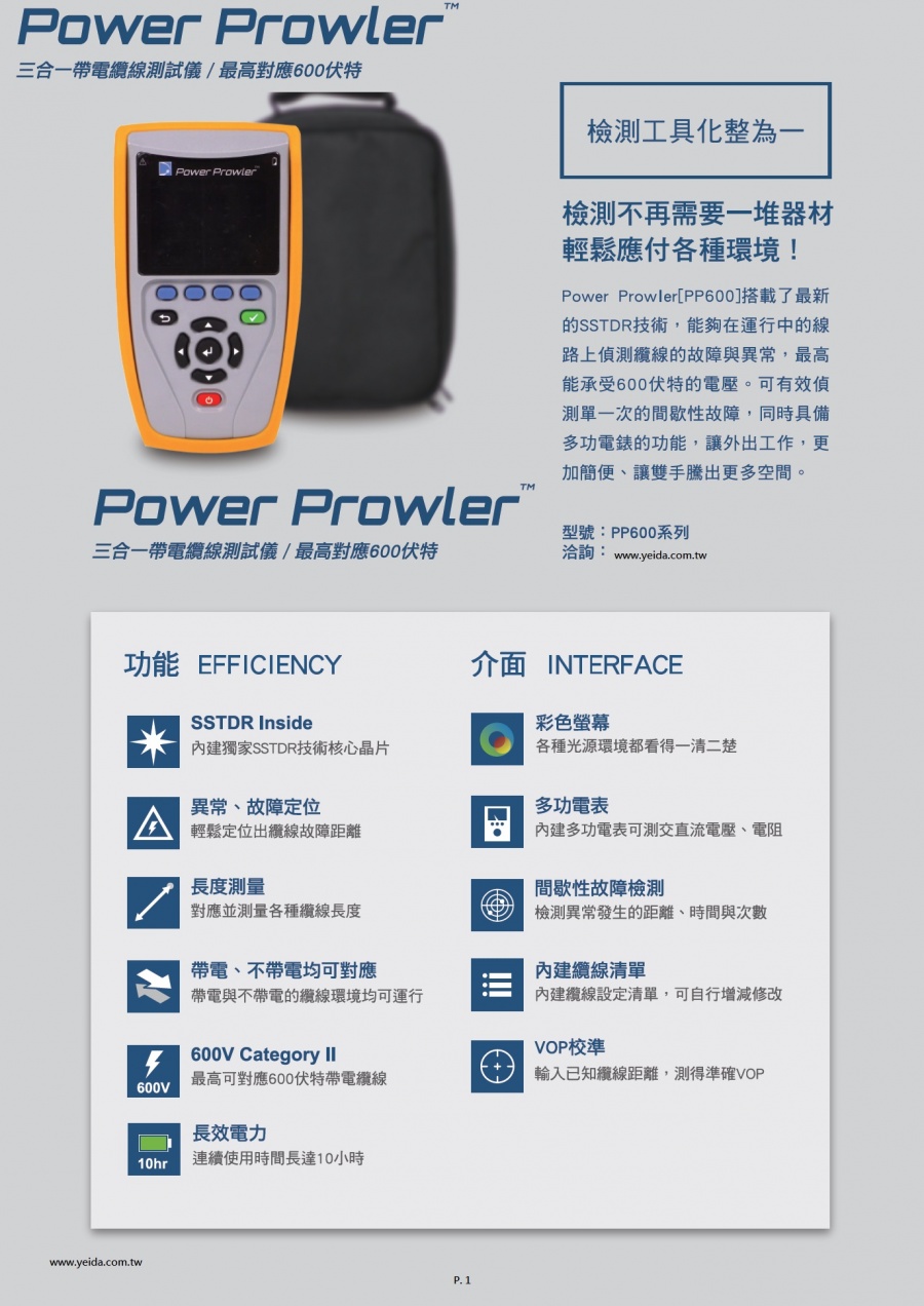 PP600 Power Prowler 三合一帶電纜線測試儀產品圖