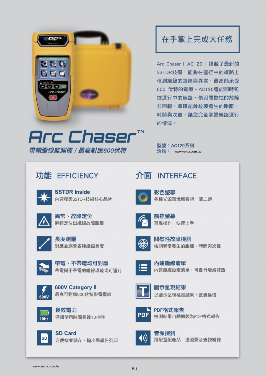 AC120 Arc Chaser 帶電纜線監測儀產品圖