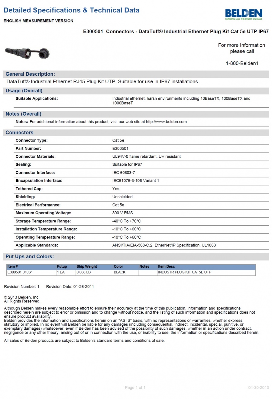 Belden-E300501 DataTuff®工業以太網RJ45插頭套件UTP。適合使用的IP67安裝產品圖