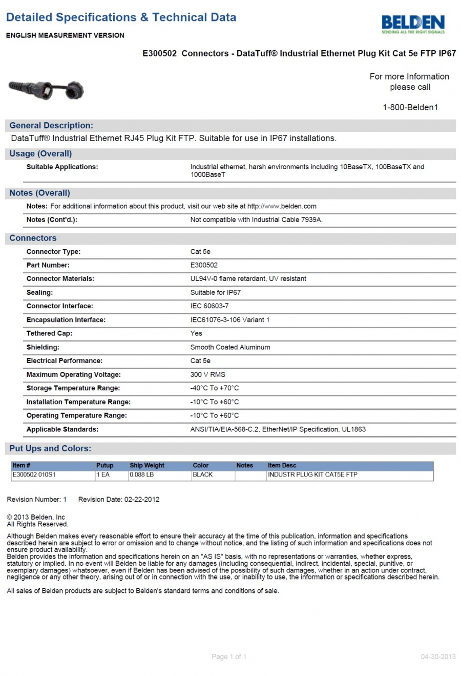 Belden-E300502 DataTuff®工業以太網RJ45插頭套件FTP。適合使用的IP67安裝