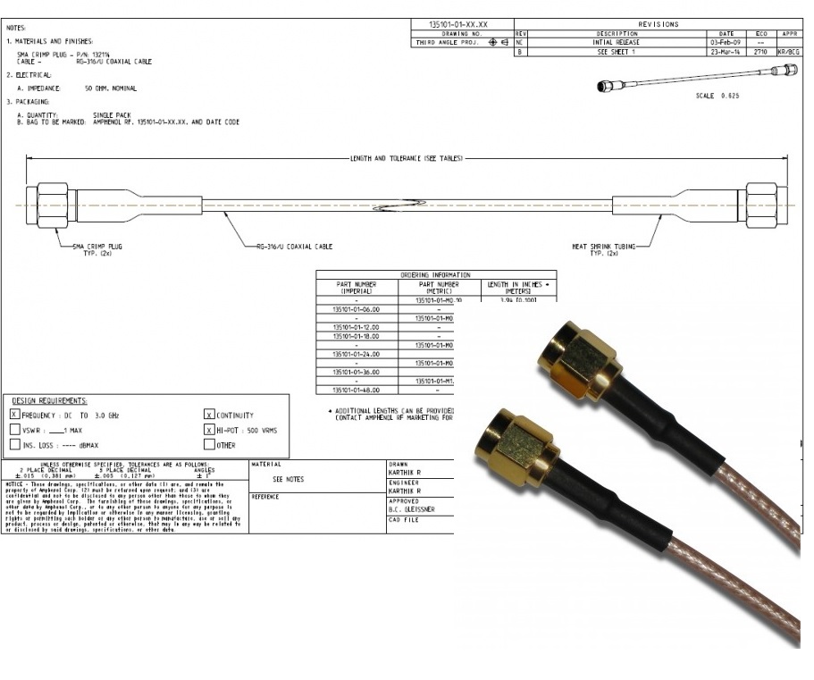 SMA Straight Plug to SMA Straight Plug on RG-316 cable, 12 inches SMA直插頭對SMA直插頭對RG-316電纜，12英寸產品圖