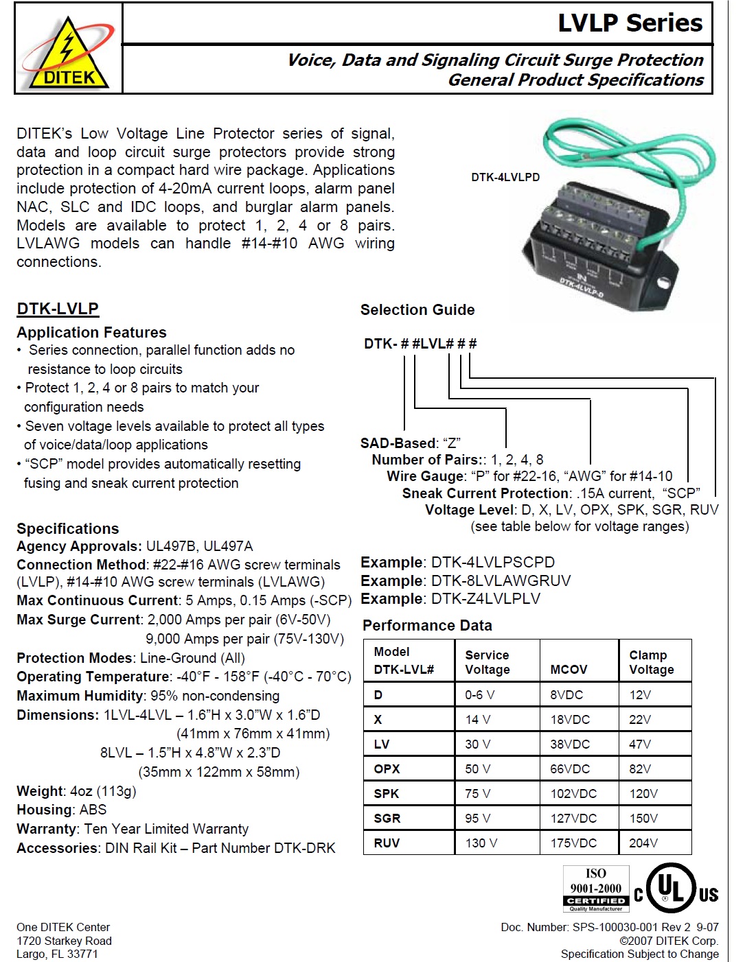 DTK-LVLP Series, Voice, Data and Signaling Circuit Surge Protection 音響，數據和信號電路浪湧保護(避雷器)產品圖