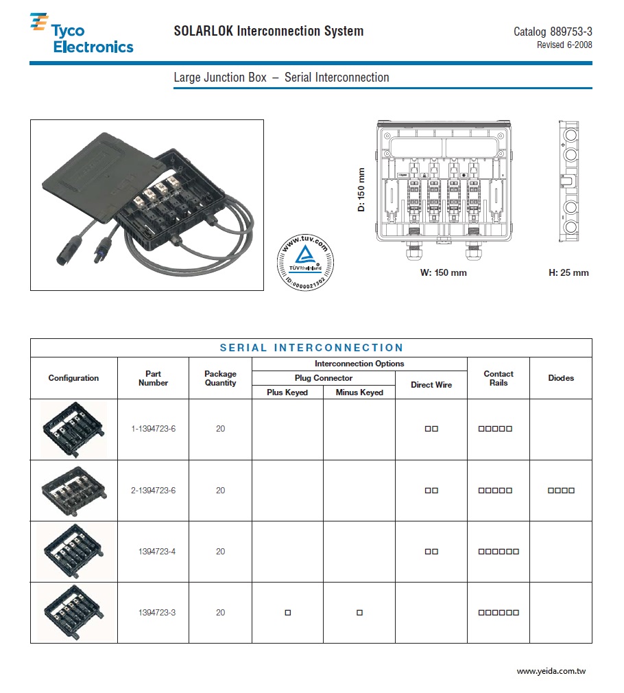 TE-1394723 Large Junction Box – Serial Interconnection 太陽能大型接線盒 - 串行互連產品圖