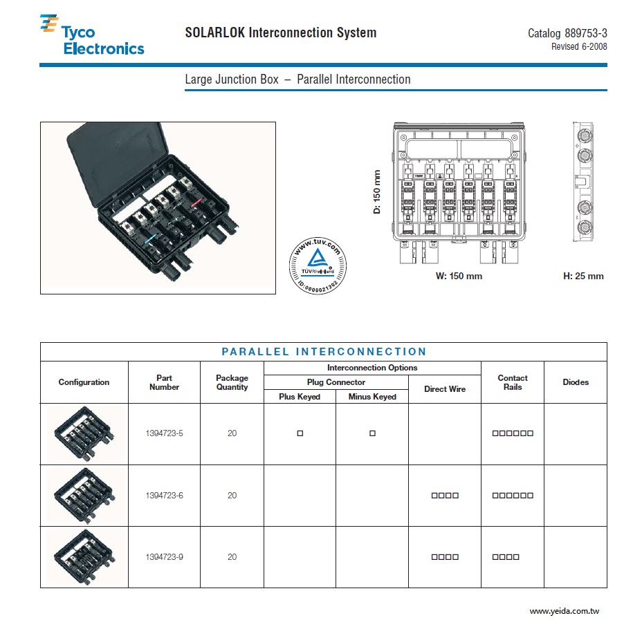 TE(Tyco)-1394723-5, SOLARLOK Large Junction Box – Parallel Interconnection  大型接線盒 (並行互連)