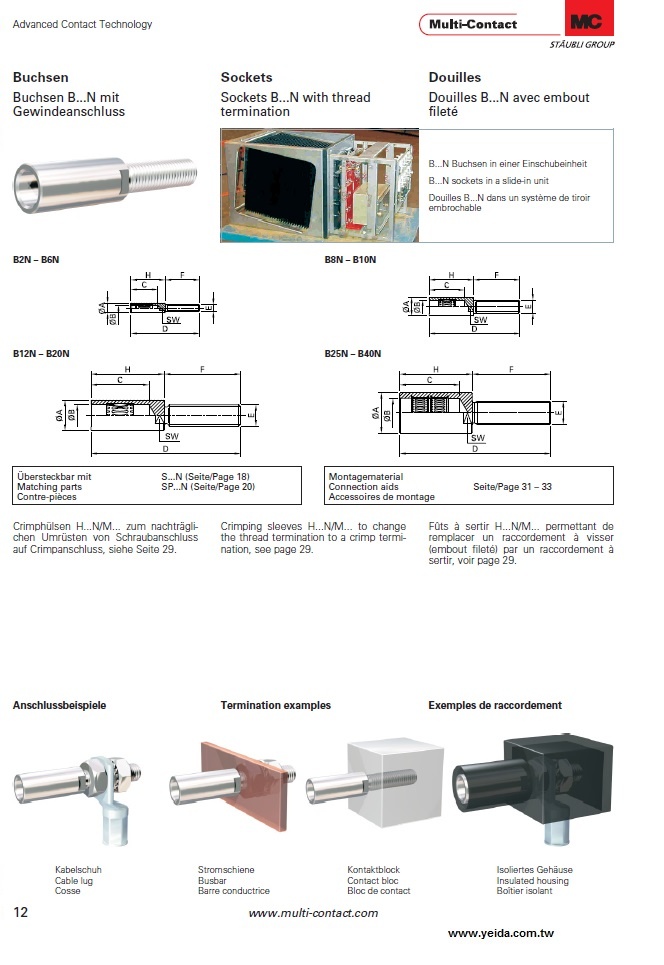 B2N Sockets B...N with thread termination 插座