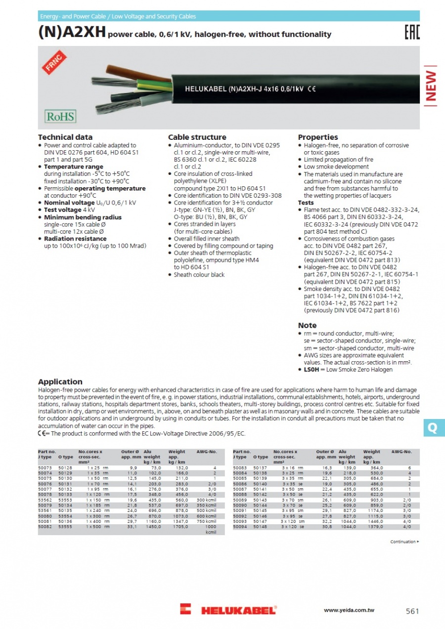 (N)A2XH power cable, 0,6/1 kV, halogen-free, without functionality