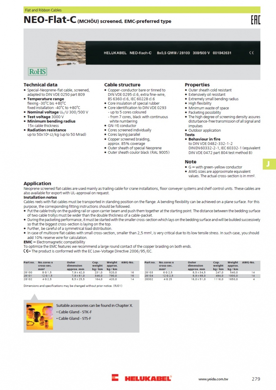 NEO-Flat-C (MCHÖU) screened, EMC-preferred type  鳥玻林橡膠附屏蔽隔離扁平電纜