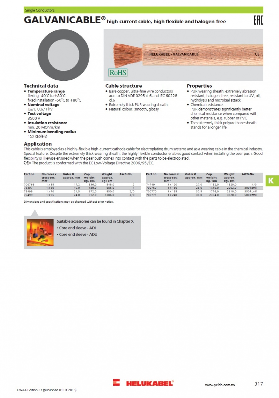 GALVANICABLE high-current cable, high flexible and halogen-free 大電流的電纜，高柔性和無鹵素