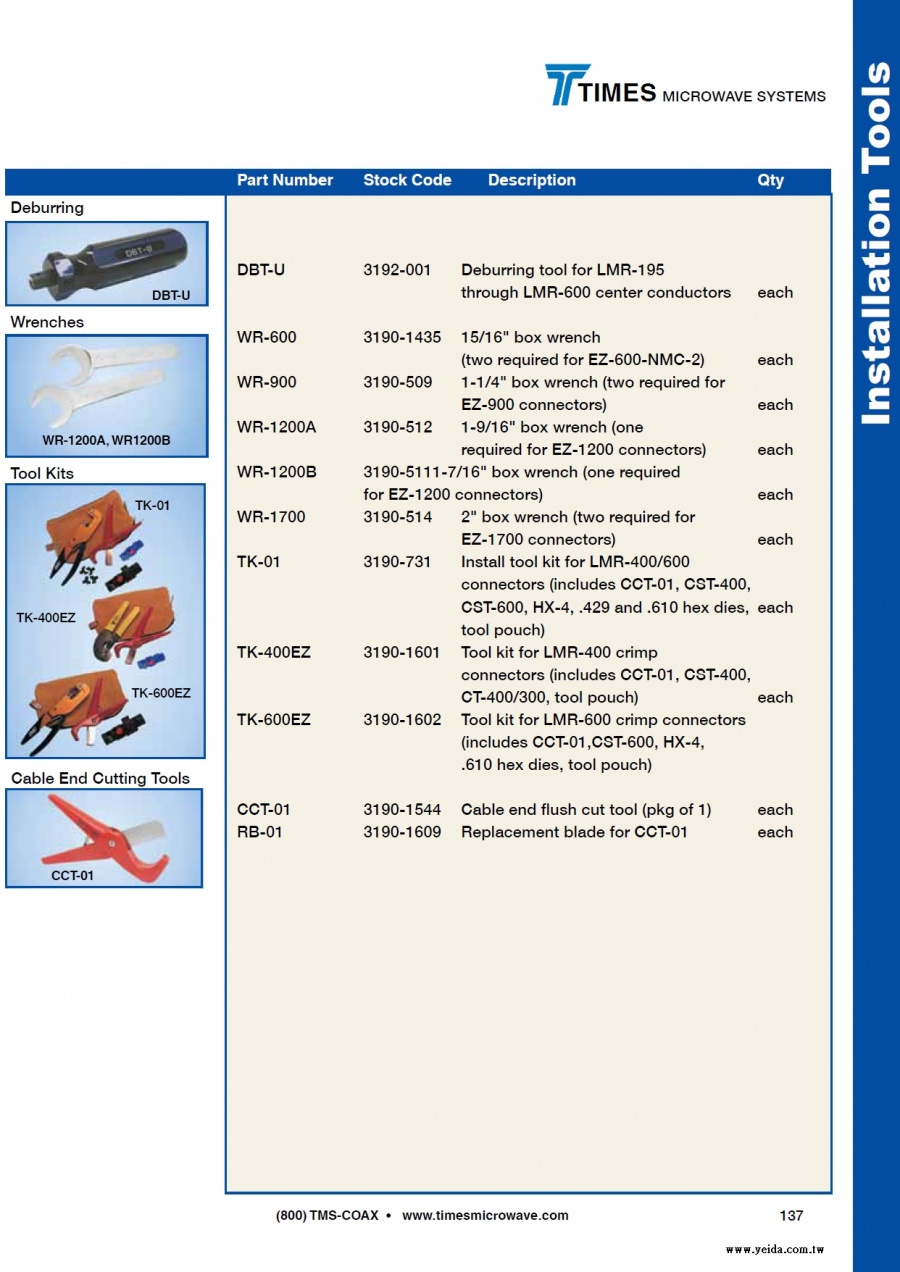 TIMES-LMR Install Tools ( Deburring Wrenches Tool Kits Cable End Cutting Tools低損耗同軸電纜製作工具)