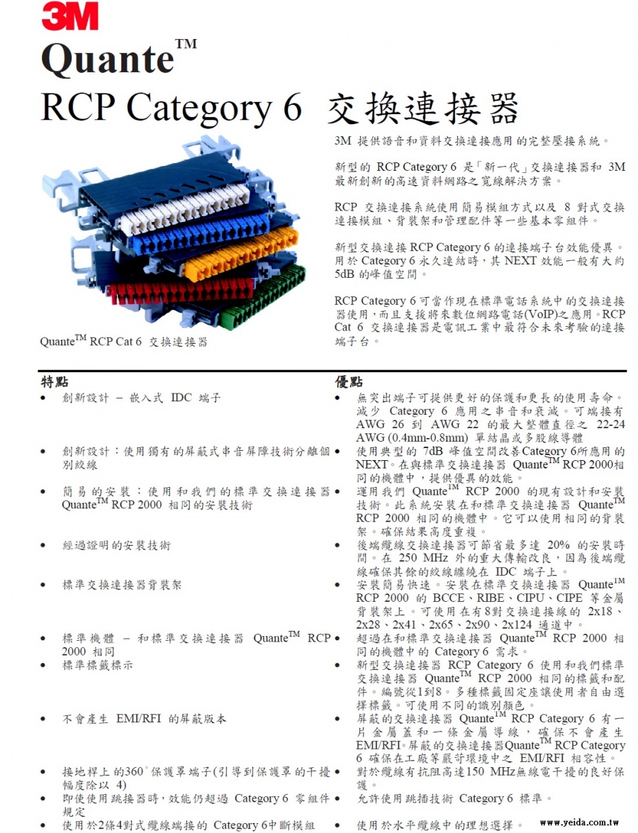 3M-QuanteTM RCP Cat 6 交換連接器