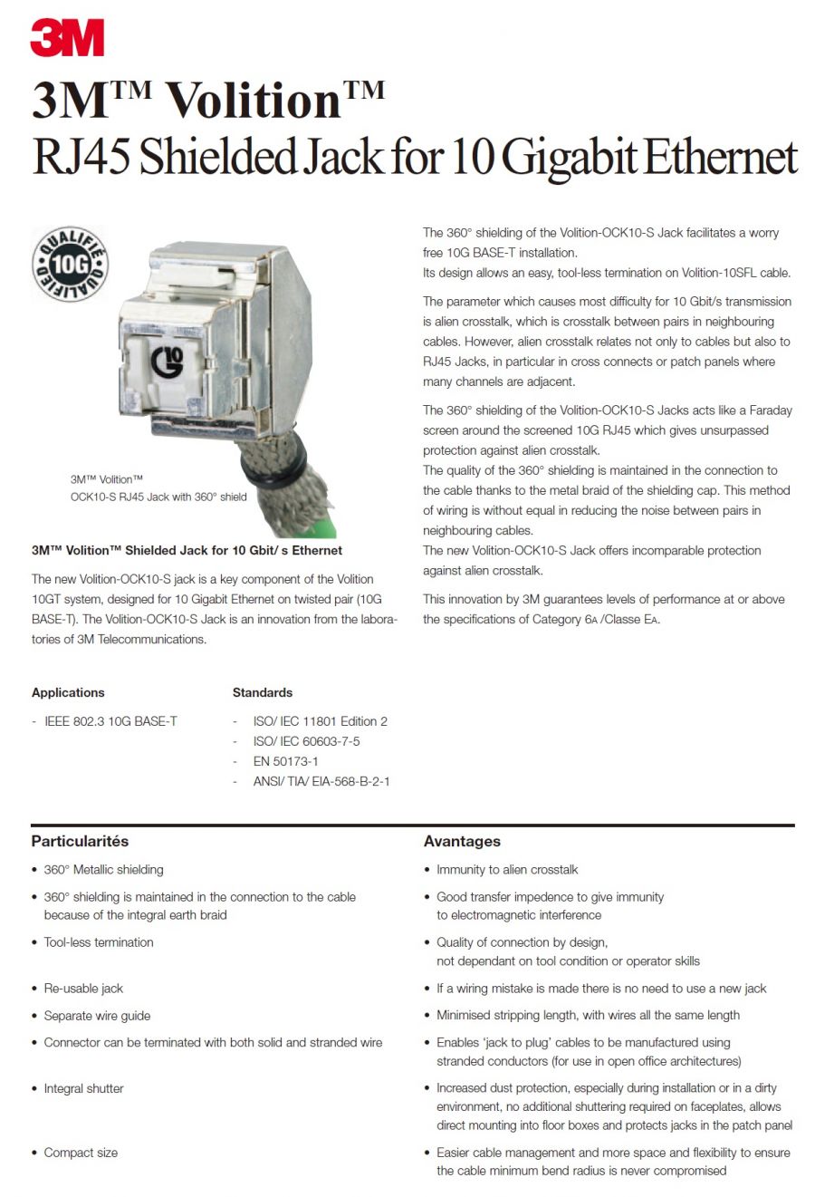 3M-OCK10-S8 3M™ Volition™ RJ45 Jack 10G, STP CAT-7 資訊插座產品圖