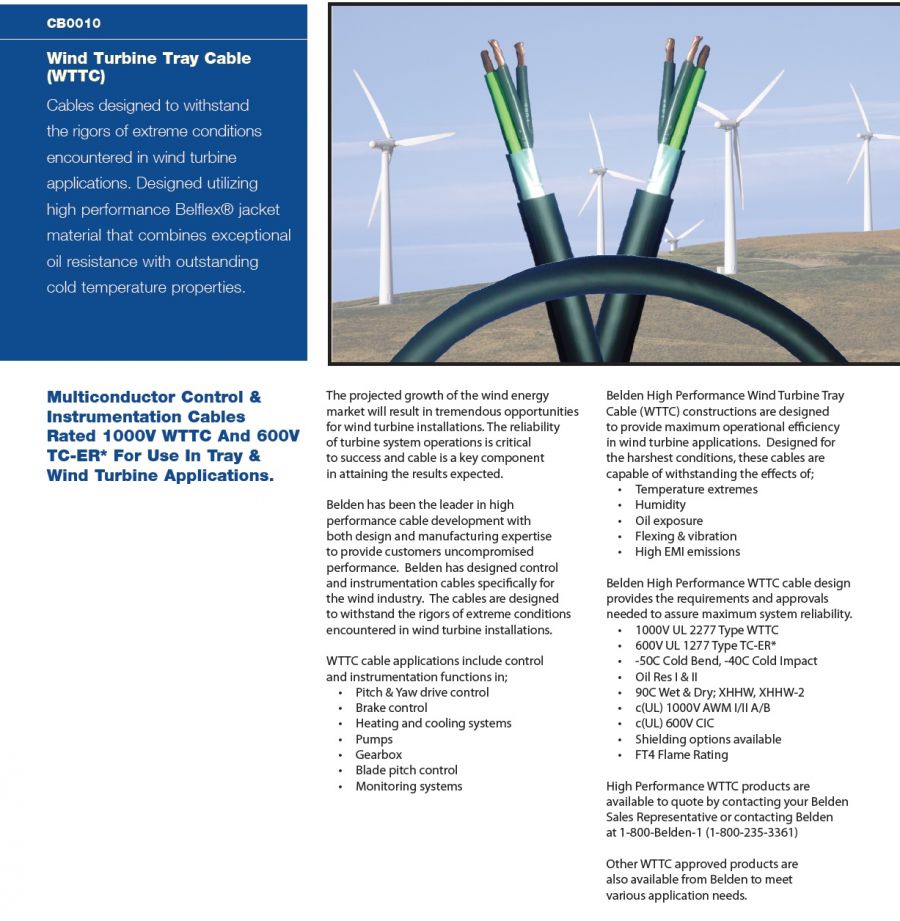 Belden-WTTC Wind Turbine Tray Cable  UL Subject 2277 & 1277 風力發電渦輪機用線產品圖