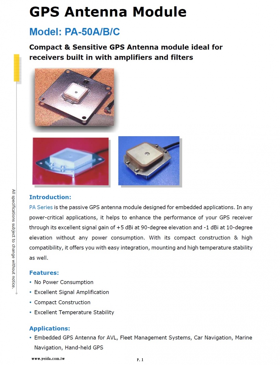 PA-50A_PA-50B_PA-50C PA Series Passive GPS Antenna Module PA系列嵌入式被動GPS天線模塊