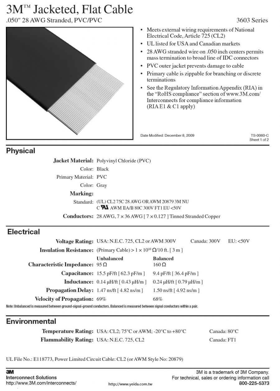 3M™3603 Series Jacketed, Flat Cable, .050