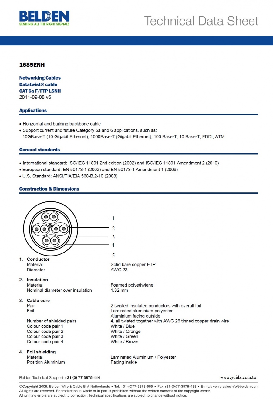 Belden-1685ENH  Networking Datatwist® Cables CAT 6a F/FTP LSNH AWG 23 低煙無毒鋁箔隔離網路線產品圖