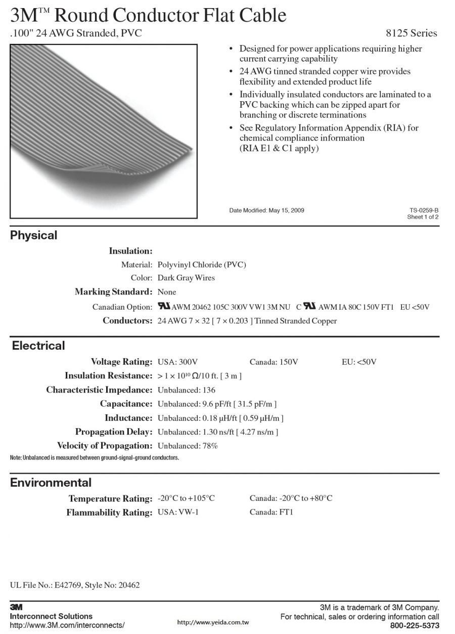 3M™ Round Conductor Flat Cable, 8125 Series .100