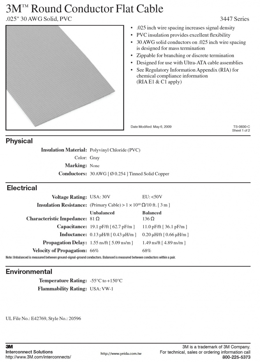 3M™ Round Conductor Flat Cable, 3447 Series .025