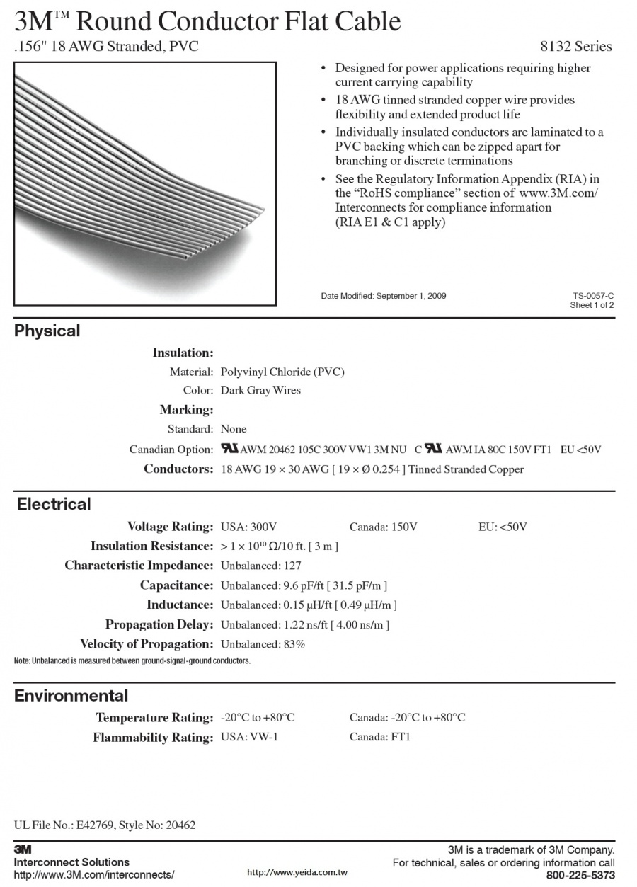 3M™ Round Conductor Flat Cable, 8132 Series .156