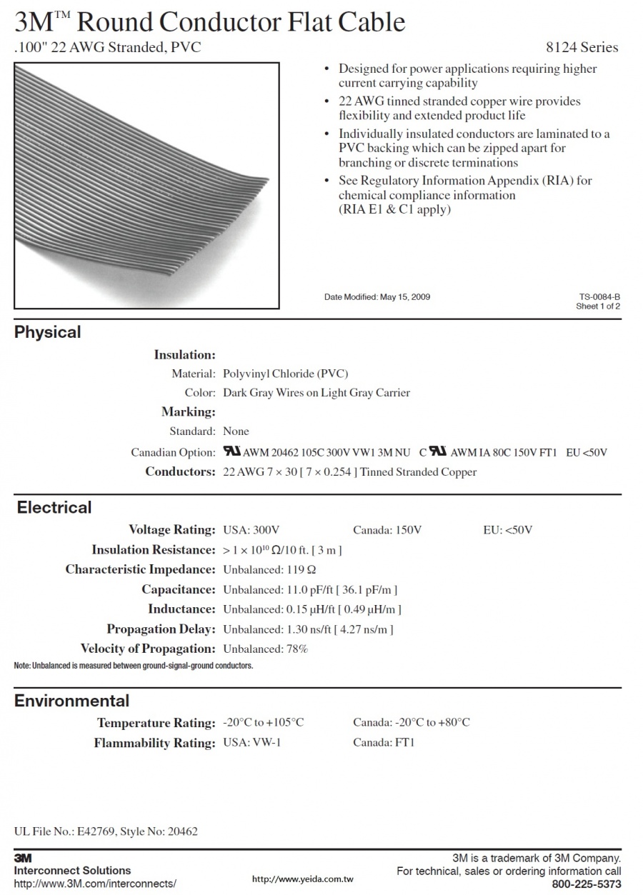 3M™ Round Conductor Flat Cable, 8124 Series .100