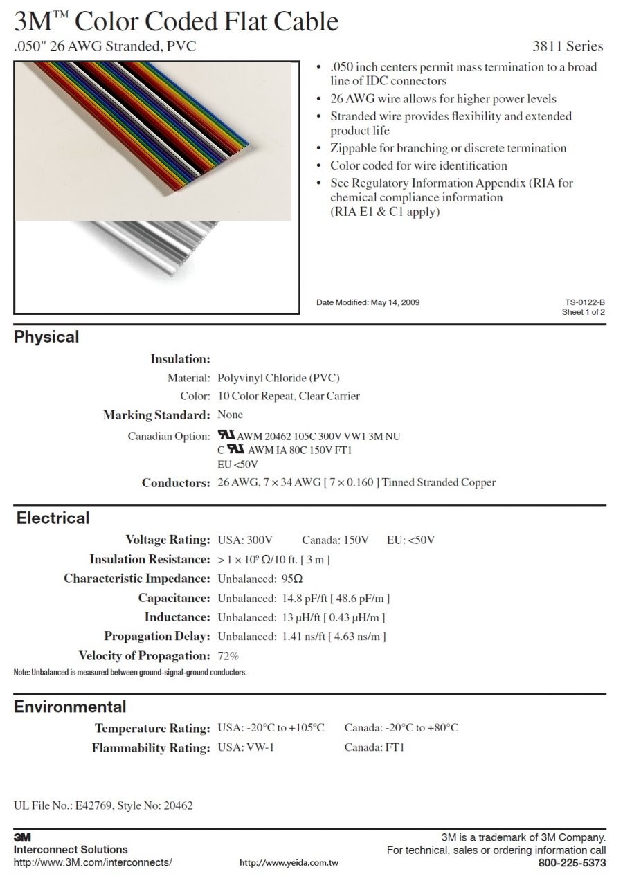 3M-3811 Series 3M™ Color Coded Flat Cable, .050