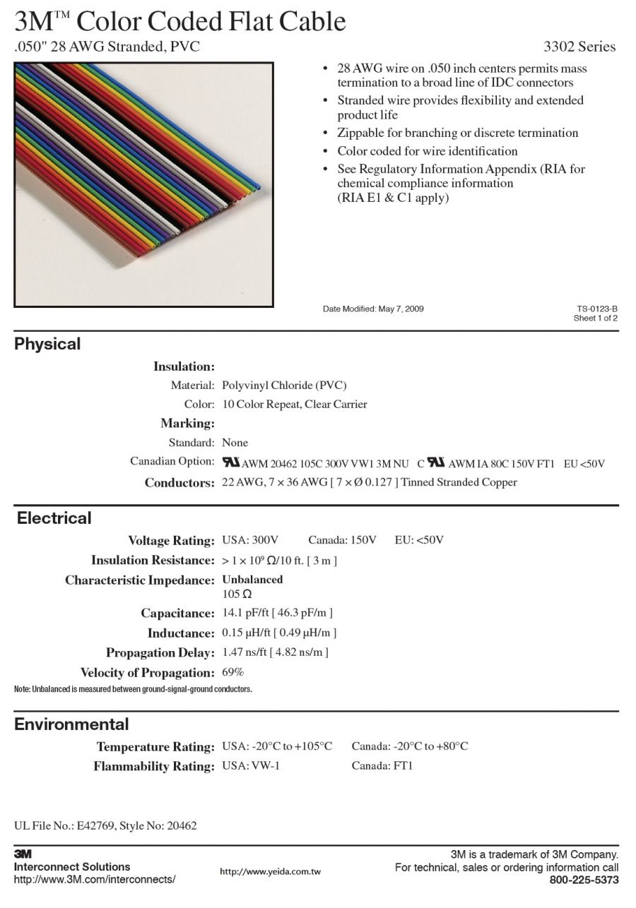 3M-3302 Series 3M™ Color Coded Flat Cable .050