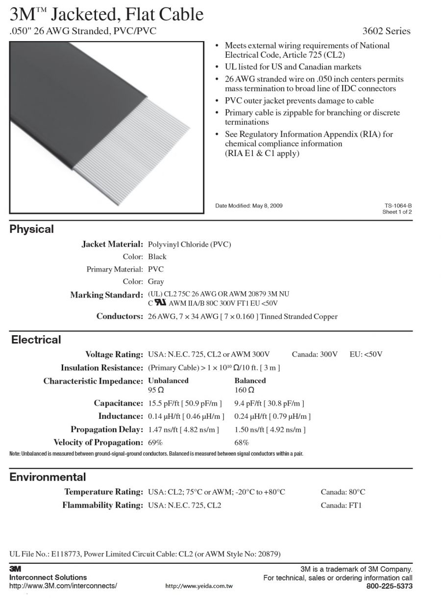 3M™3602 Series Jacketed, Flat Cable, .050