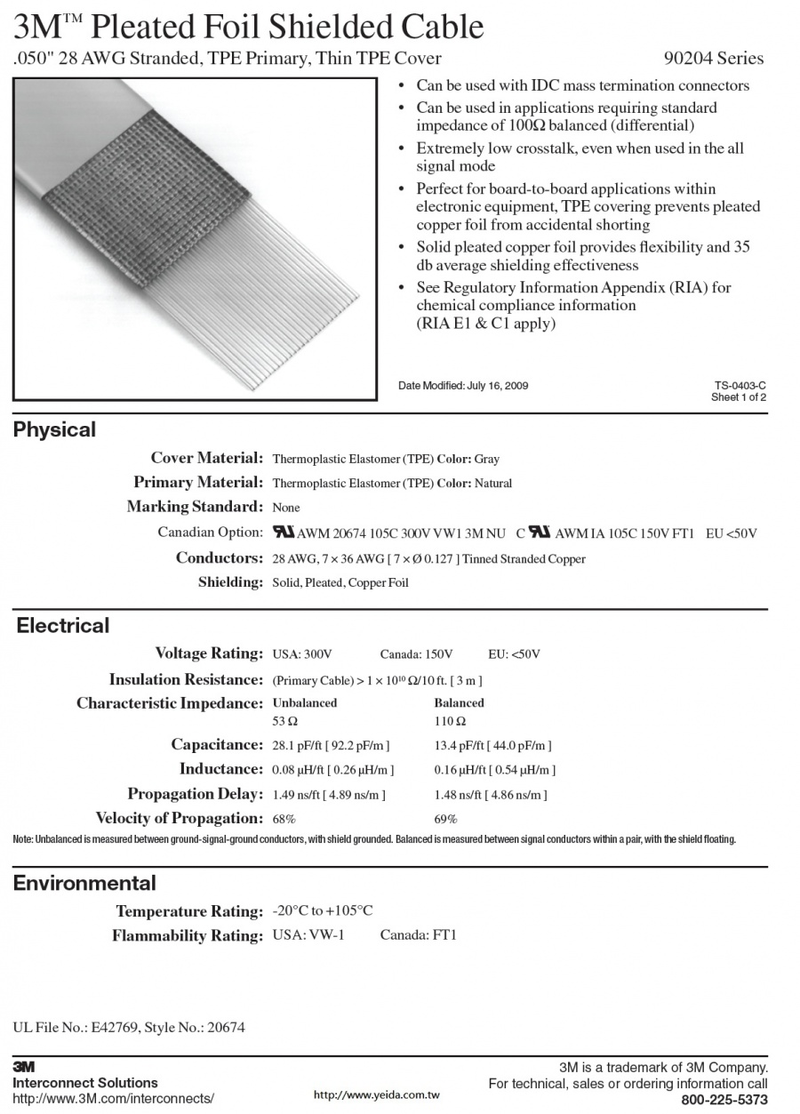 3M™90204 Series Pleated Foil Shielded Cable, .050