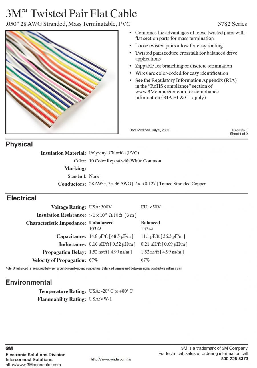 3M™3782 Series Twisted Pair Flat Cable, .050