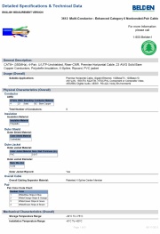 Belden-3612  Enhanced Category 6 Nonbonded-Pair Cable23 AWG solid bare copper , polyolefin insulation, X-Spline center member, rip cord, PVC jacket. 增強型Category 6 網路線產品圖