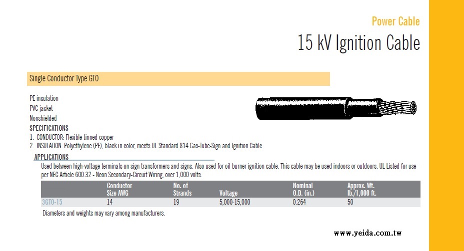 PE/PVC UL Standard 814 Gas-Tube-Sign and Ignition Cable 15KV高壓點火線