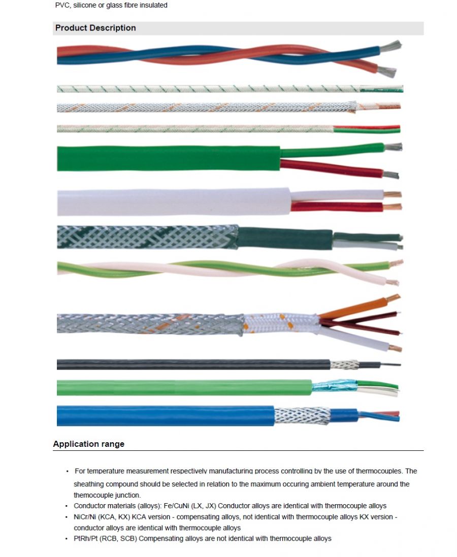 LAPP-Extension- and compensating cables, paired  工業級對型補償導線延長連接線 PVC, silicone or glass fibre insulated