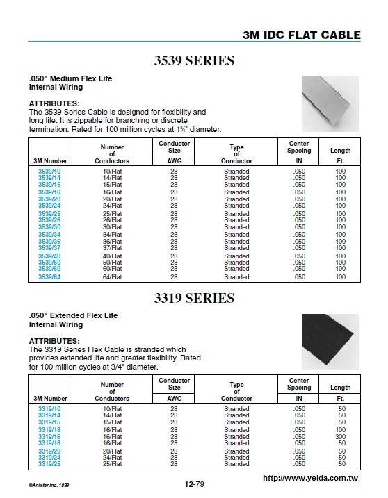 3M-3539 .050" Medium Flex Life and3319 .050" Extended Flex Life SERIES Flat Cable 排線