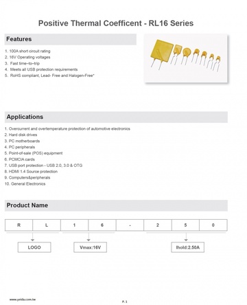 Positive Thermal Coefficent - RL16 Series Resettable Fuses-PPTC 自恢復保險絲產品圖