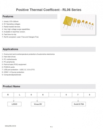 Resettable Fuses-PPTC Positive Thermal Coefficent - RL06 Series 自恢復保險絲產品圖