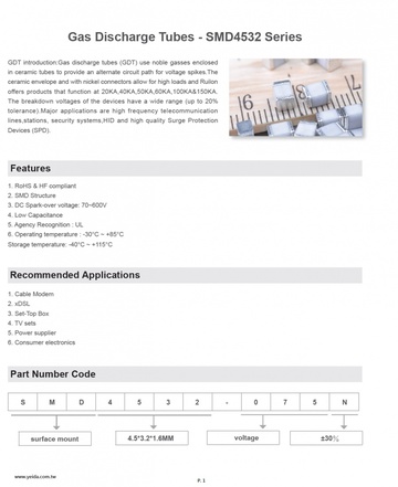 Gas Discharge Tubes -SMD4532 Series 陶瓷氣體放電管